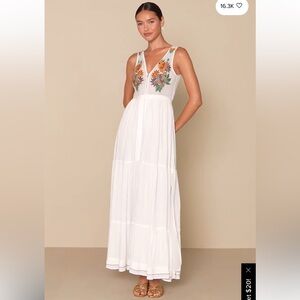 Lulus Tickets To Paradise White Embroidered Maxi Dress size S